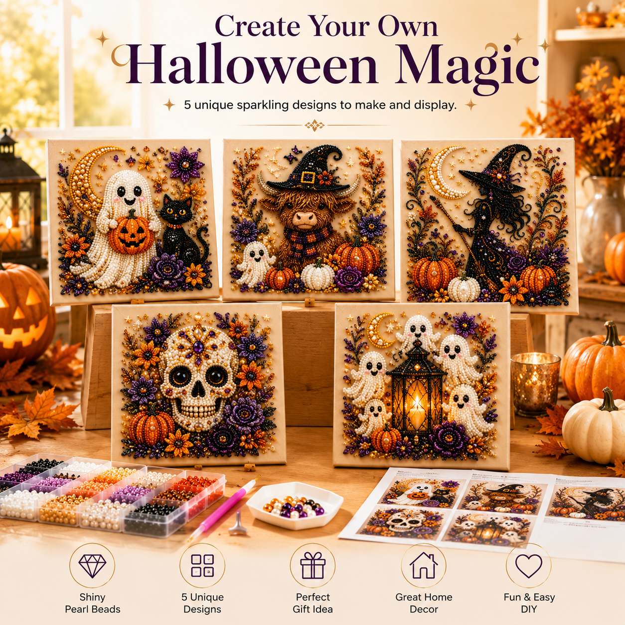 💥 Last Day 50% OFF – 2026 New 👻✨ Halloween Pearl Art DIY Kit – Turn Tiny Pearls into Spooky-Cute Magic