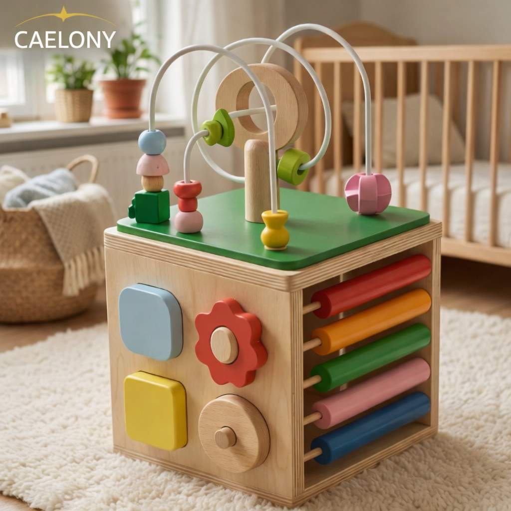 Wooden Activity Cube – 5-in-1 Montessori Learning Toy for Toddlers