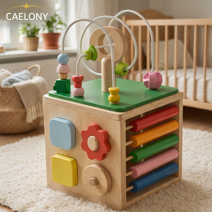 Wooden Activity Cube – 5-in-1 Montessori Learning Toy for Toddlers