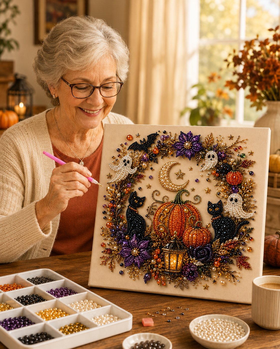💥 Last Day 50% OFF – 2026 New 👻✨ Halloween Pearl Art DIY Kit – Turn Tiny Pearls into Spooky-Cute Magic