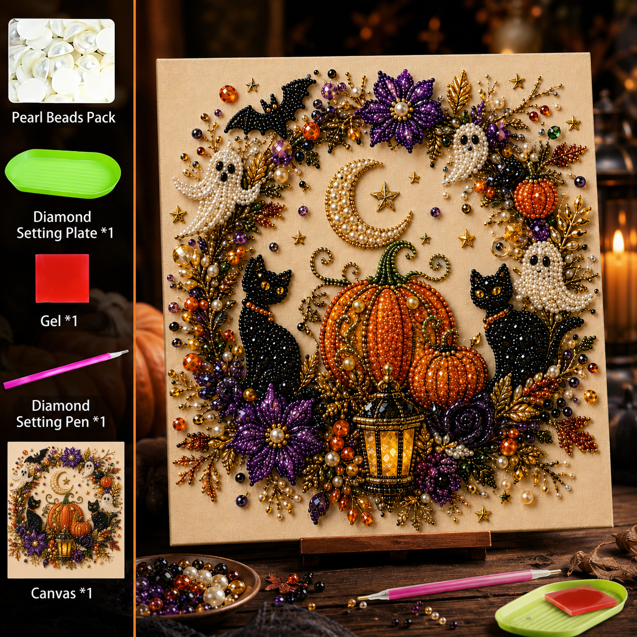 💥 Last Day 50% OFF – 2026 New 👻✨ Halloween Pearl Art DIY Kit – Turn Tiny Pearls into Spooky-Cute Magic