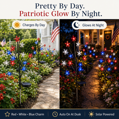 Solar Red, White & Blue Star Garden Lights