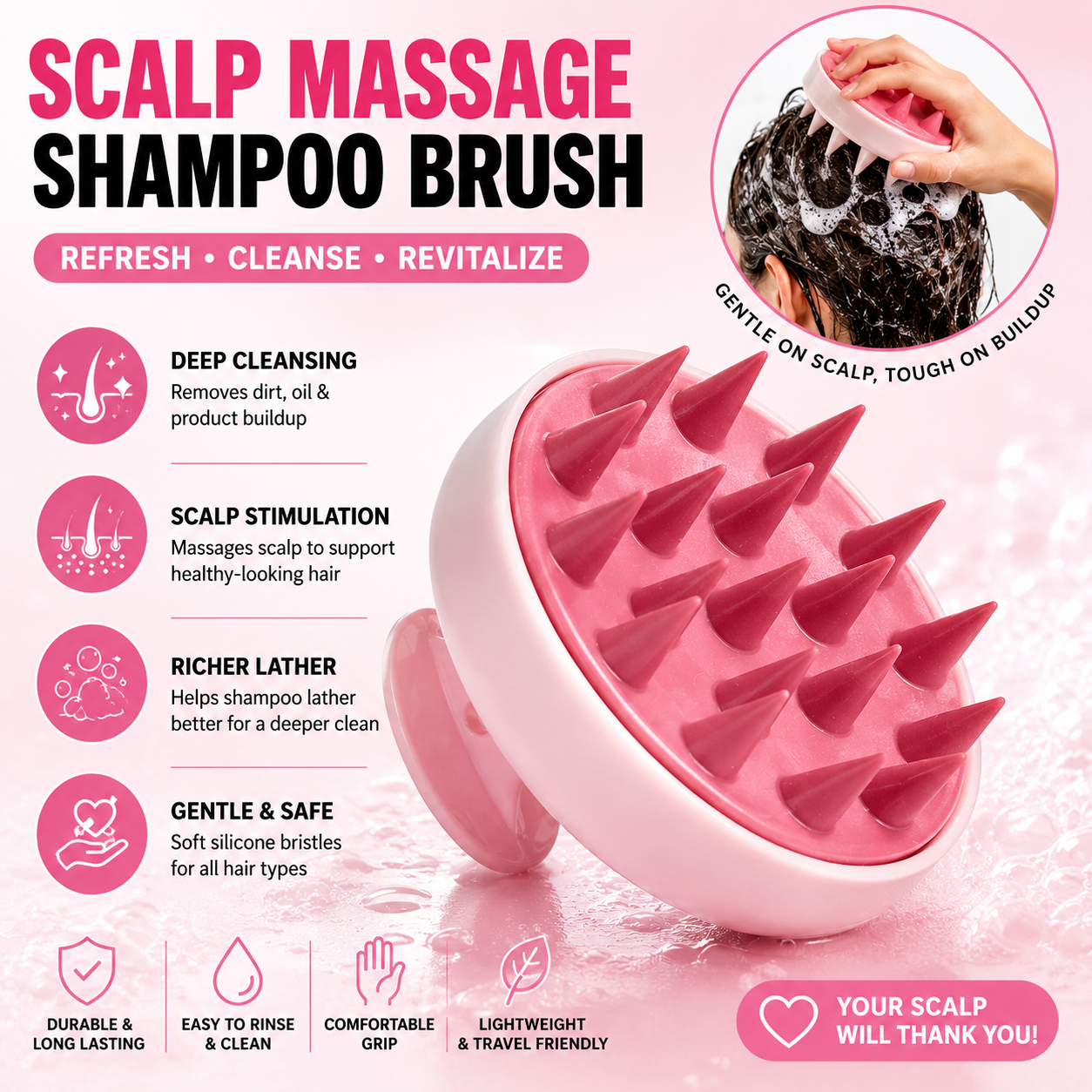 Soft Silicone Scalp Massage Shampoo Brush