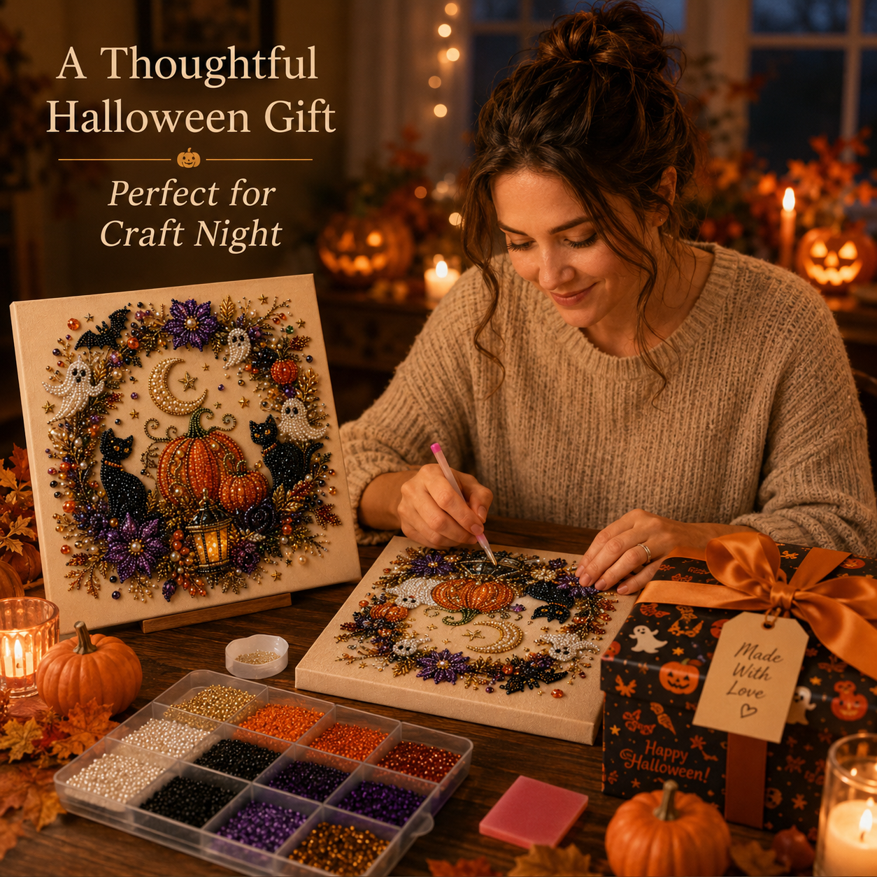 💥 Last Day 50% OFF – 2026 New 👻✨ Halloween Pearl Art DIY Kit – Turn Tiny Pearls into Spooky-Cute Magic